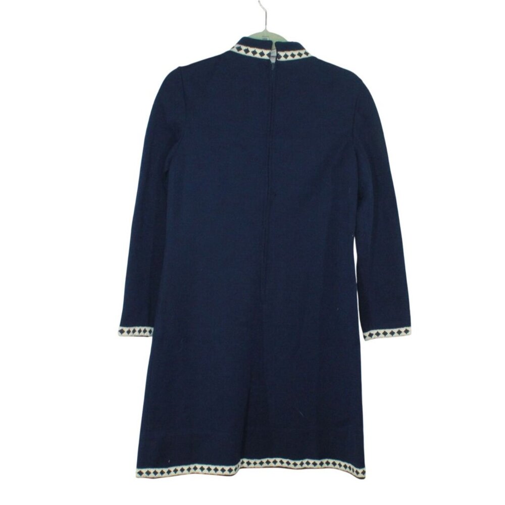Vintage R&K Knits Womens Navy Blue Embroidered High Neck Dress Dark Academia Mod - Picture 5 of 12